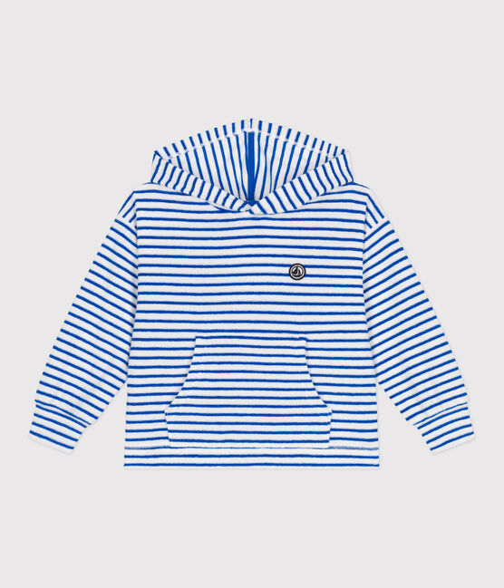Kinder Unisex-Kapuzensweatshirt aus Baumwoll-Frottee mit Streifen blau MARSHMALLOW/ PORCELANA