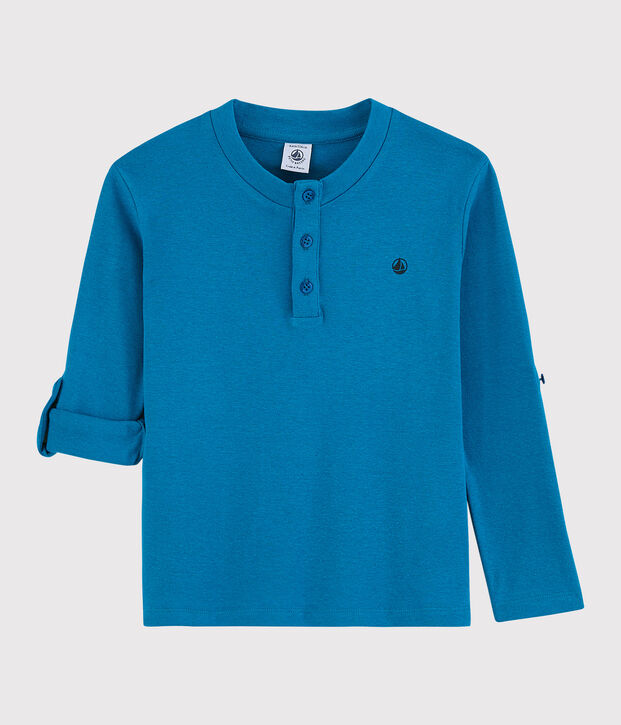 Kinder-T-Shirt aus Baumwolle-Leinen-Mix f&uuml;r Jungen blau