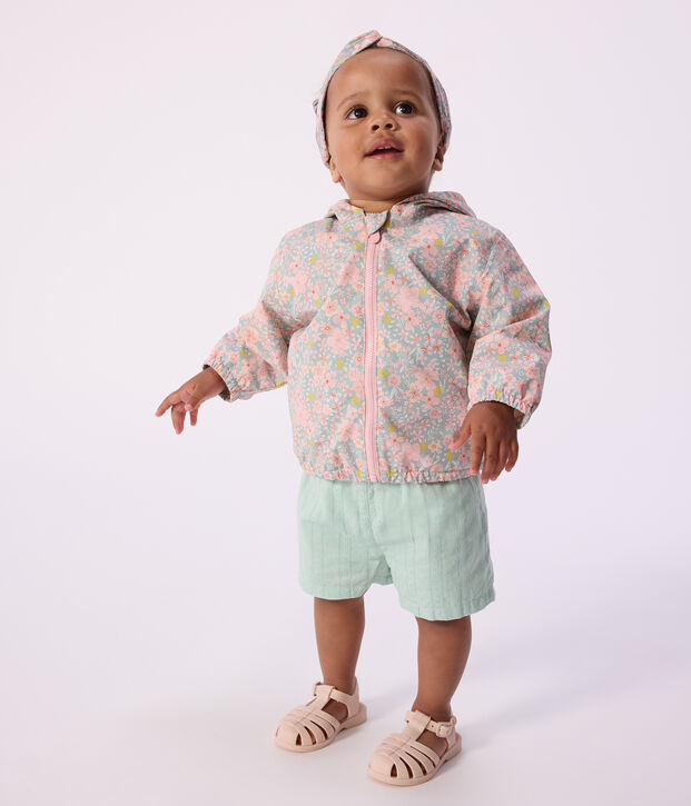 Baby-Windjacke mit Blumenmuster und Ringelstreifen-Futter blau/vielfarbig
