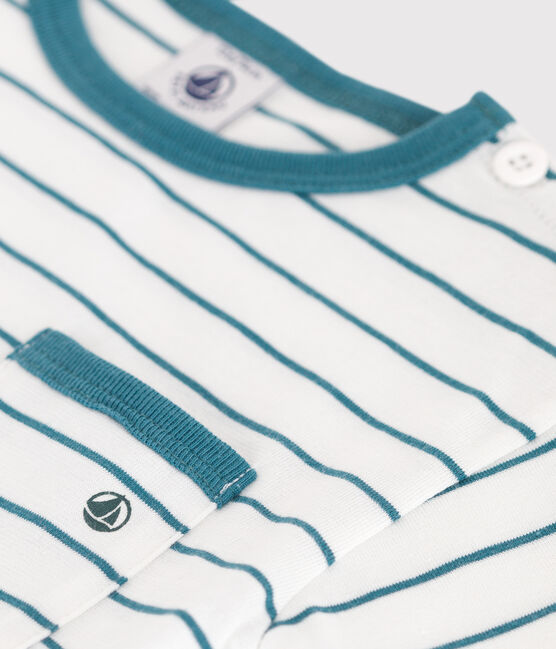 Kurzärmeliges Baby-T-Shirt aus Baumwolle mit Streifen grün MARSHMALLOW/ DRAGONFLY