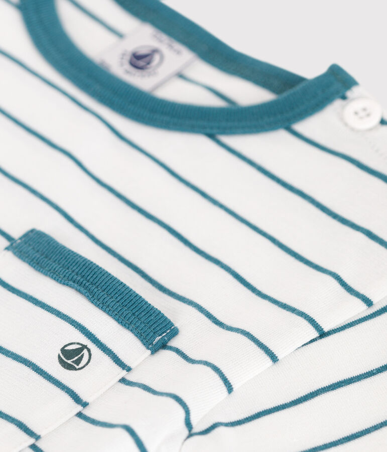 Kurz&auml;rmeliges Baby-T-Shirt aus Baumwolle mit Streifen weiss/gr&uuml;n