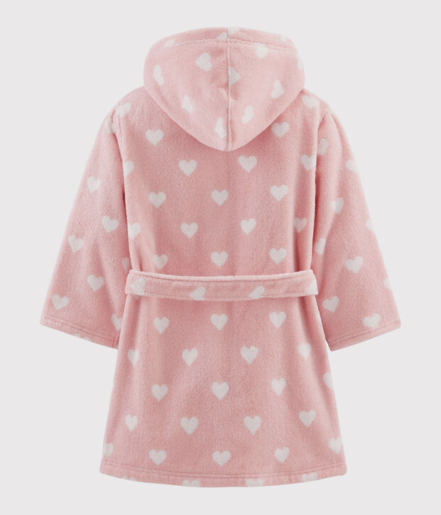 Bademantel aus Frottee mit Herz-Motiv f&uuml;r M&auml;dchen rosa/weiss