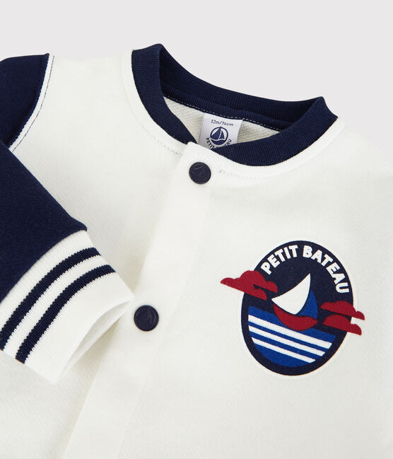 Zweifarbiger Baby-Teddy aus Molton für Jungen weiss MARSHMALLOW/blau SMOKING