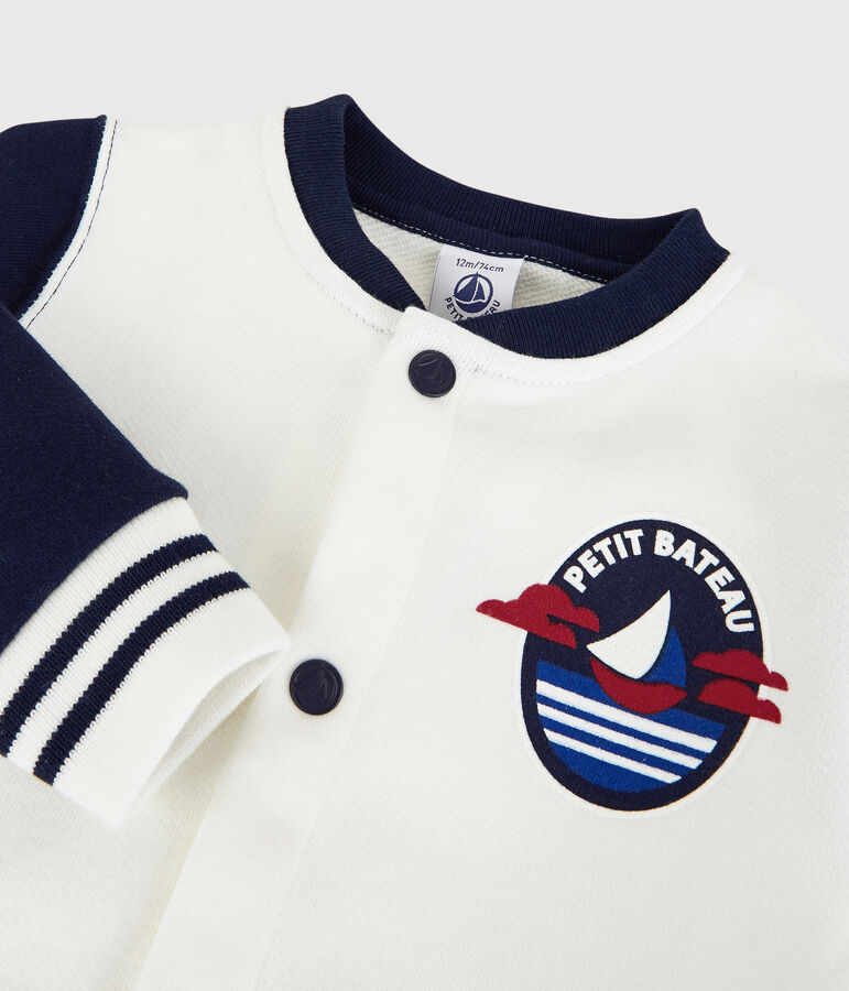 Zweifarbiger Baby-Teddy aus Molton f&uuml;r Jungen weiss/blau