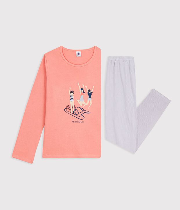 Pyjama  en coton orange/vielfarbig