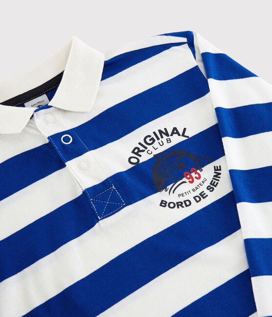 Langärmeliges Kinder-Poloshirt aus Jersey für Jungen blau SURF/weiss MARSHMALLOW
