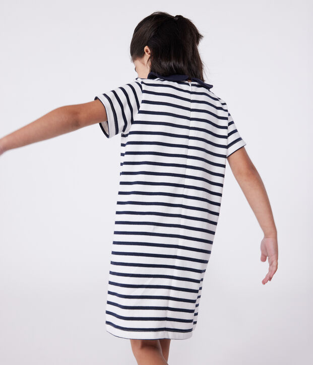 Kurz&auml;rmeliges Kinder-Kleid aus Baumwolle weiss/blau