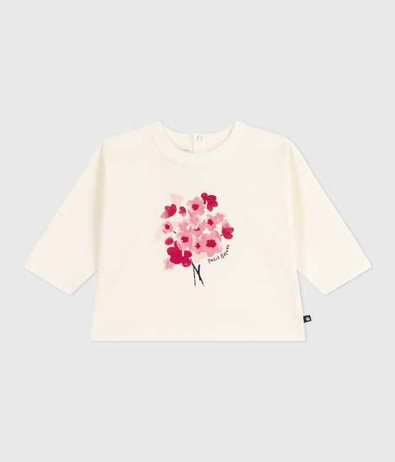 Langärmeliges Baby-T-Shirt aus Baumwolle mit Katzenmotiv naturfarben MILK
