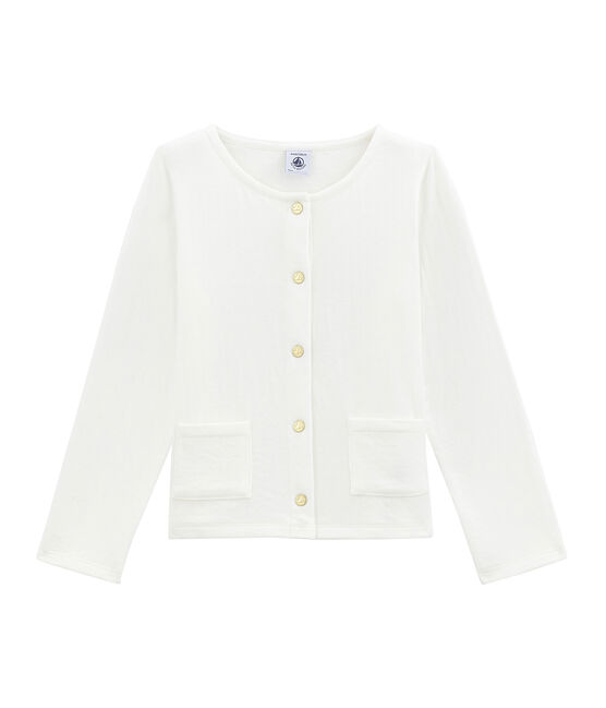 Mädchen-Cardigan aus gedoppeltem Jersey weiss MARSHMALLOW