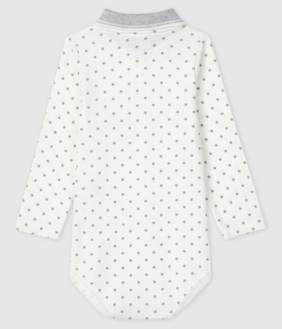 Langärmliger Baby-Body mit Polokragen weiss MARSHMALLOW/grau GRIS