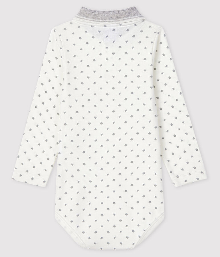 Lang&auml;rmliger Baby-Body mit Polokragen weiss/grau