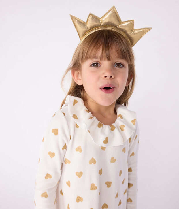 Kinder-Nachthemd zum Verkleiden aus Nicki mit goldfarbenen Herzen naturfarben/gelb