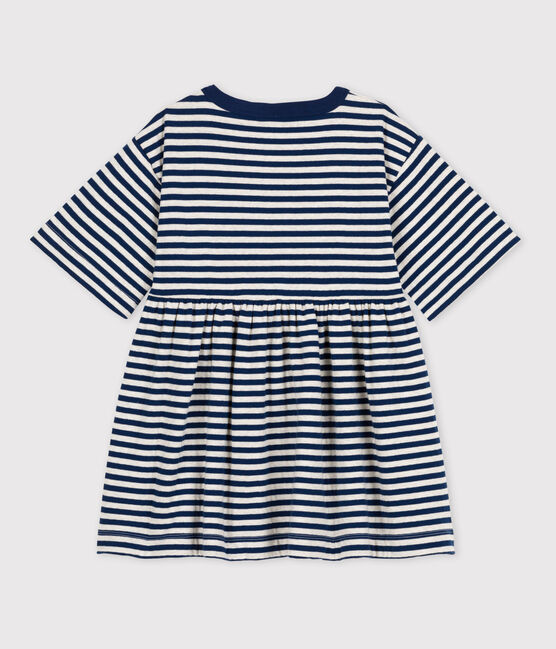 Gestreiftes Kinderkleid mit 3/4-Ärmeln für Mädchen blau MEDIEVAL/ MONTELIMAR