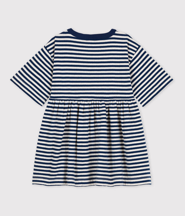 Gestreiftes Kinderkleid mit 3/4-&Auml;rmeln f&uuml;r M&auml;dchen blau/beige
