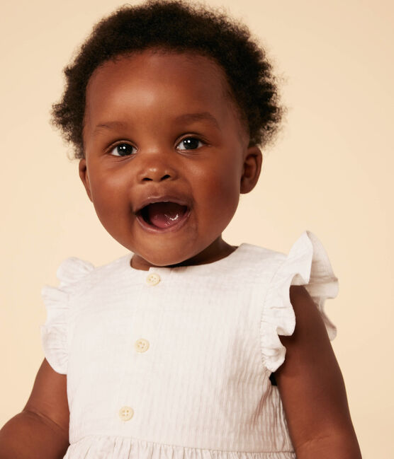 Ärmelloses Baby-Kleid aus gemusterter Baumwolle weiss MARSHMALLOW