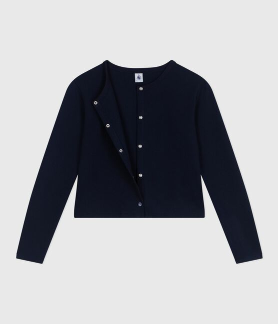 Damen-Cardigan aus einfarbiger Baumwolle blau SMOKING