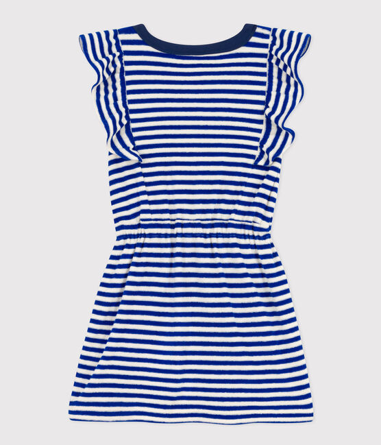 Gestreiftes, ärmelloses Kleid aus Bouclé-Frottee für Kinder/Mädchen blau SURF/ AVALANCHE