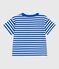 Kurzärmeliges Baby-T-Shirt aus Baumwolle mit Streifen blau PORCELANA/ MARSHMALLOW