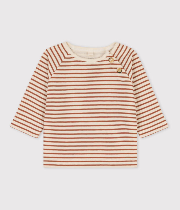 Gestreiftes Baby-T-Shirt aus Baumwoll-Doppeljersey naturfarben/braun/naturfarben