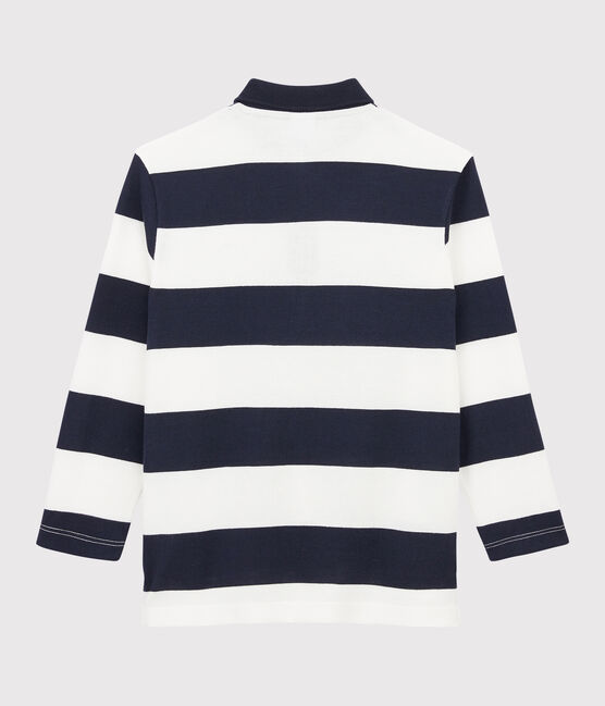 Langärmeliges Kinder-Poloshirt für Jungen blau SMOKING/weiss MARSHMALLOW