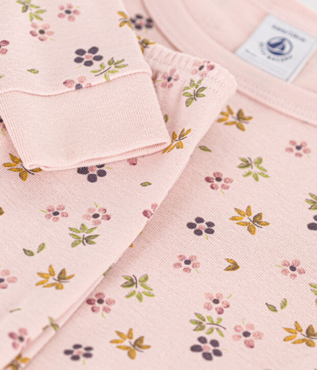 Eng anliegender Kinder-Pyjama aus Baumwolle mit Blumenmotiv rosa/weiss
