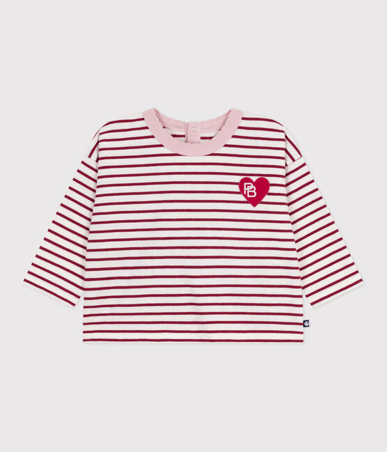 Langärmeliges Baby-T-Shirt aus Baumwolle mit Streifen rot MILK/ AMARANTE