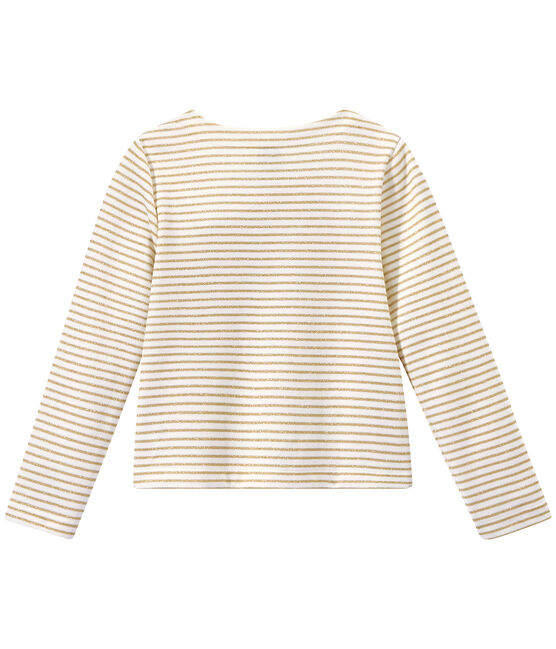 Gestreifter Mädchen-Cardigan weiss MARSHMALLOW/braun EM DORE