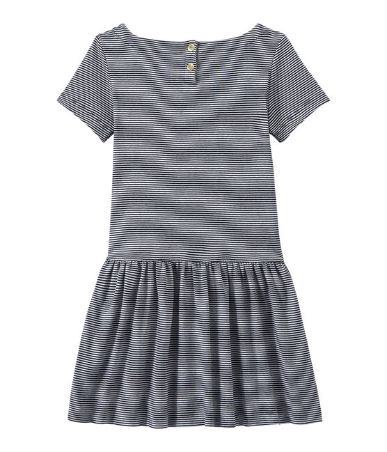Mädchen-Kleid mit Milleraies-Ringelmuster blau SMOKING/weiss LAIT