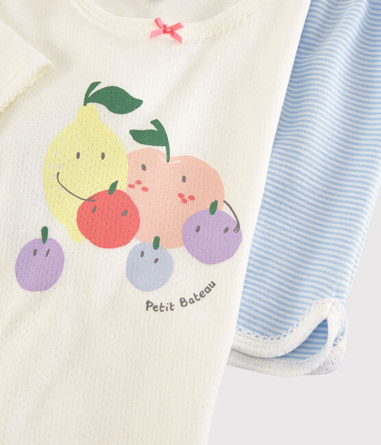 Kinder-Krzpyjama aus Baumwolle mit Obstmuster für Mädchen weiss MARSHMALLOW/weiss MULTICO