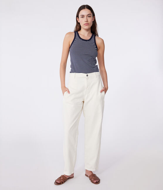 Damen-Tanktop L’Iconique aus gestreifter Baumwolle blau SMOKING/weiss MARSHMALLOW