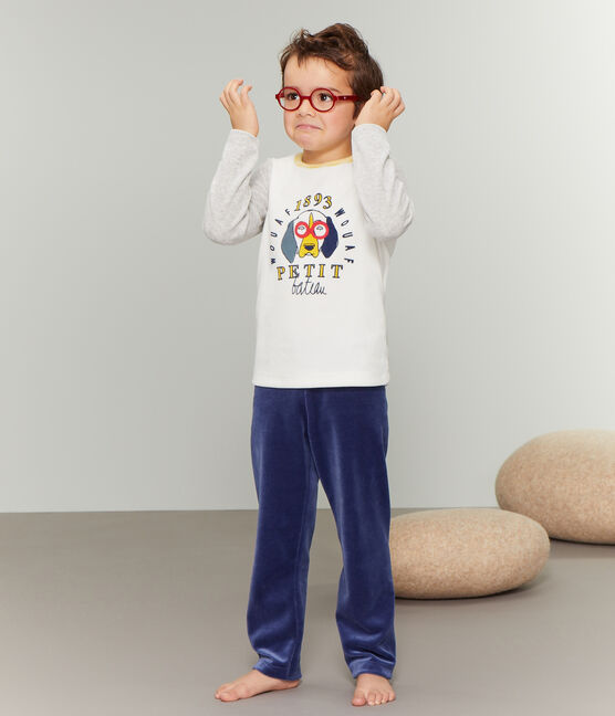 Samt-Pyjama für kleine Jungen blau MEDIEVAL/grau POUSSIERE/ MULTICO