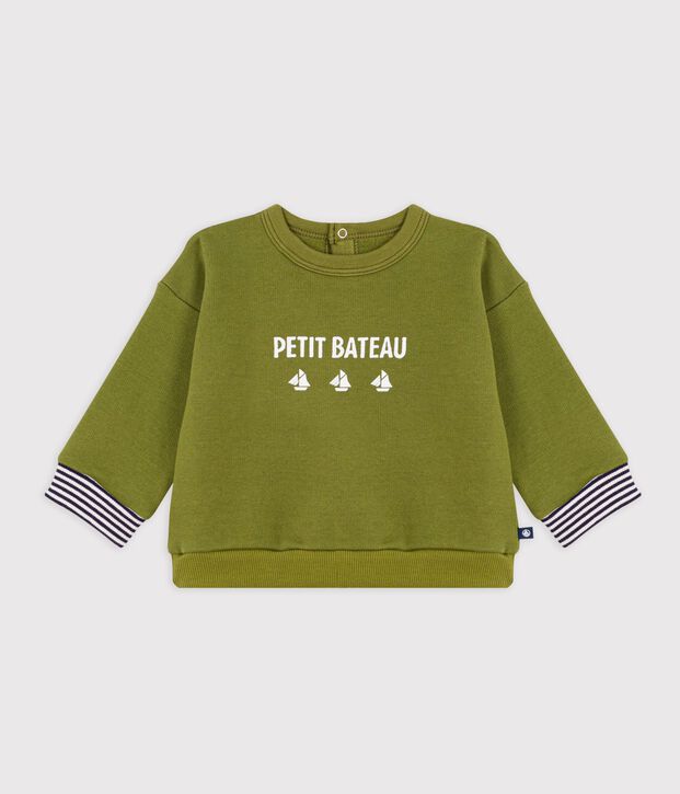 Baby-Sweatshirt aus Baumwolle mit Petit Bateau Vintage-Motiv gr&uuml;n