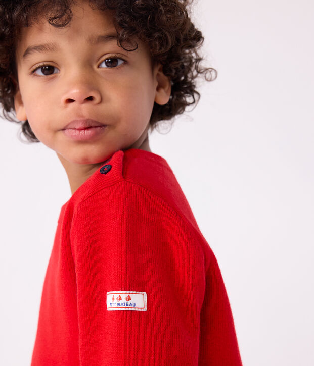 Kinder-Pullover aus einfarbiger Wolle und Baumwolle rot