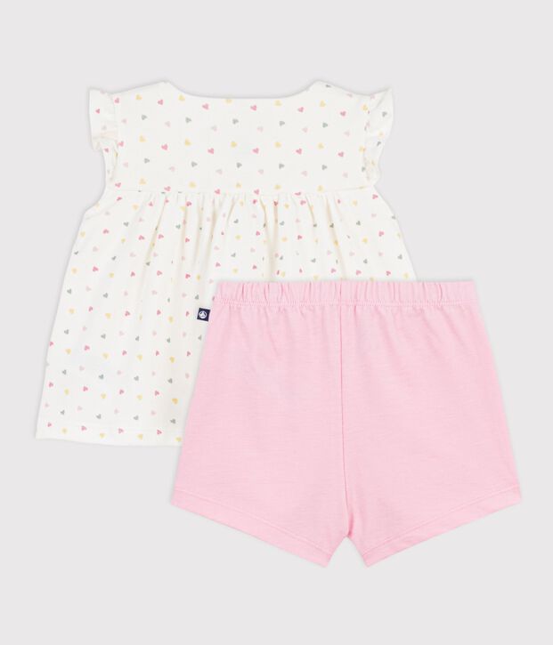 2-teiliges Baby-Set aus Baumwolle mit kleinen Herzen weiss/vielfarbig