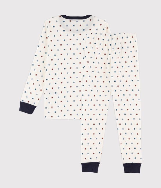 Rippstrick-Pyjama mit Boot-Print für kleine Jungen weiss MARSHMALLOW/weiss MULTICO