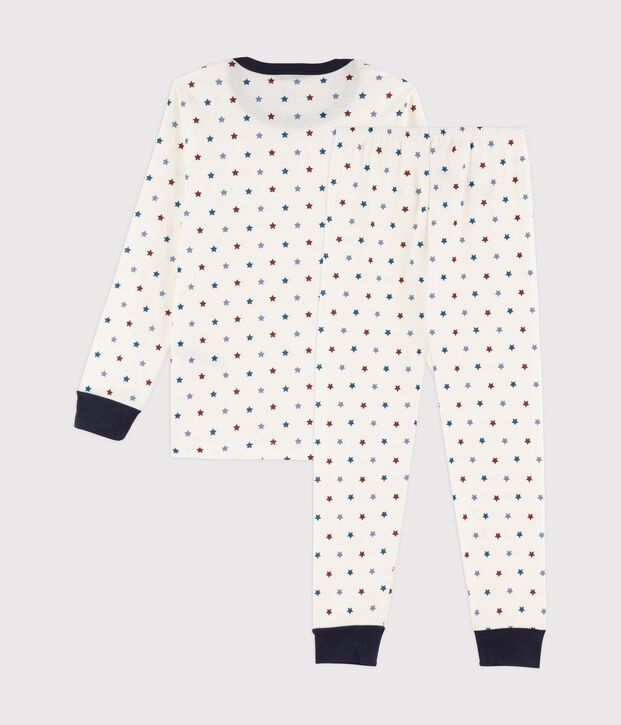 Rippstrick-Pyjama mit Boot-Print f&uuml;r kleine Jungen weiss/vielfarbig