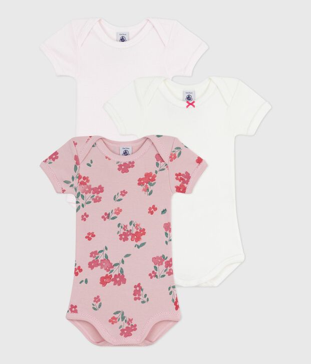 Set kurz&auml;rmeliger Baby-Bodys aus Baumwolle mit Blumenmuster vielfarbig