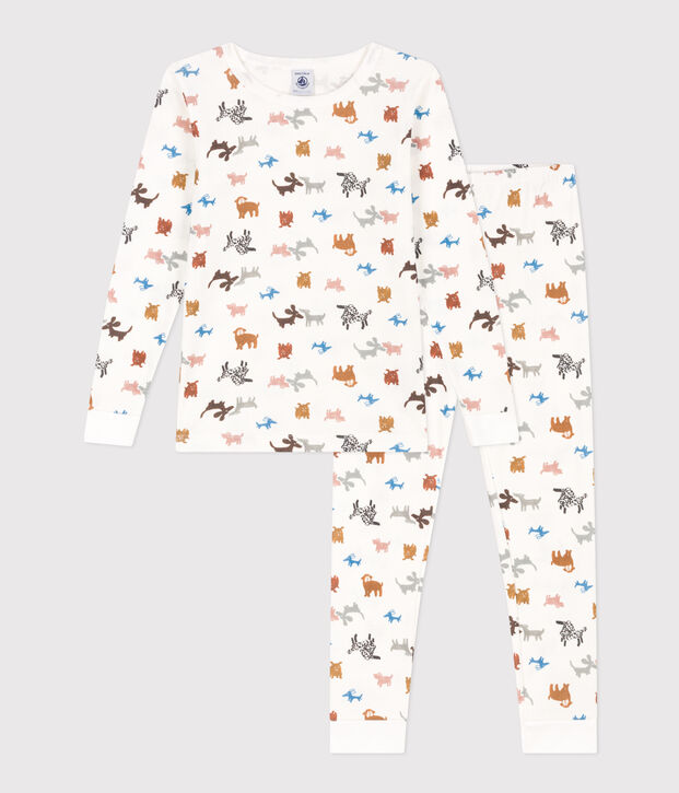Kinderpyjama aus Baumwolle in schmaler Passform weiss/vielfarbig