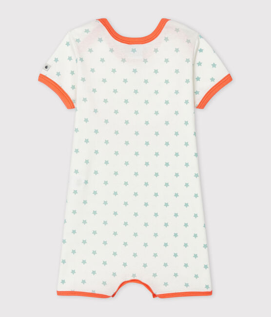 Baby-Kurzoveralls aus Rippstrick für Jungen weiss MARSHMALLOW/grün VERGLAS