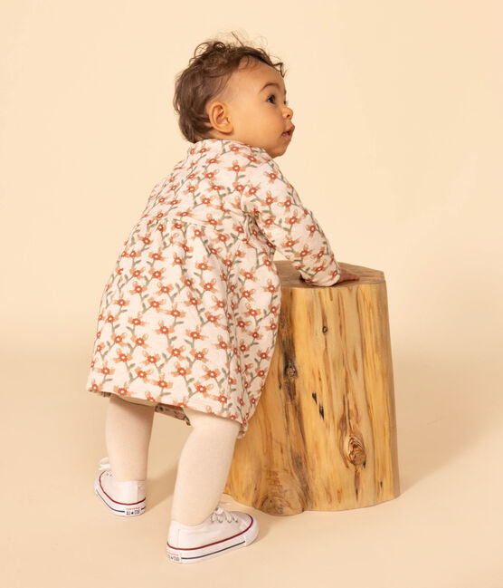 Bedrucktes langärmeliges Babykleid aus gestepptem Doppeljersey weiss AVALANCHE/ MULTICO