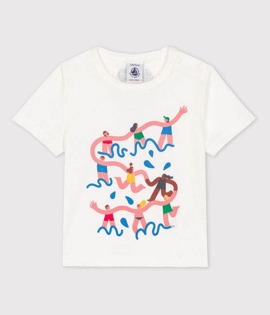 Baby-T-Shirt Petit Bateau × Water Family weiss MARSHMALLOW
