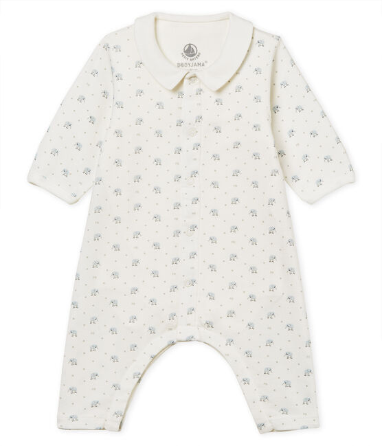 Gemusterter baby-bodyjama ohne füsse jungen 1x1-gerippt weiss MARSHMALLOW/weiss MULTICO