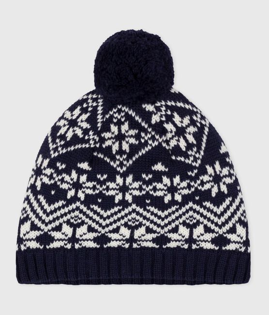 Kinder-Mütze aus Jacquard-Wollstoff blau SOIR/ MARSHMALLOW