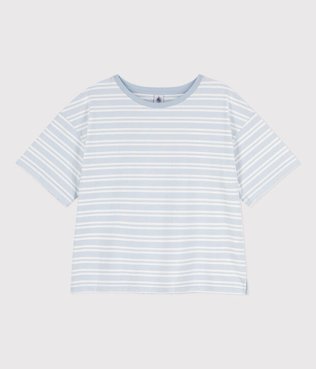 Damen-T-Shirt LE BOXY aus Baumwolle blau/weiss