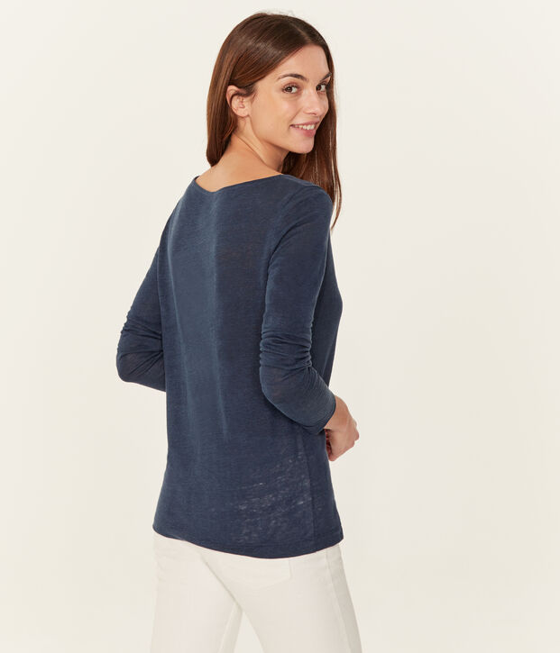 Langarm-leinen-t-shirt damen blau