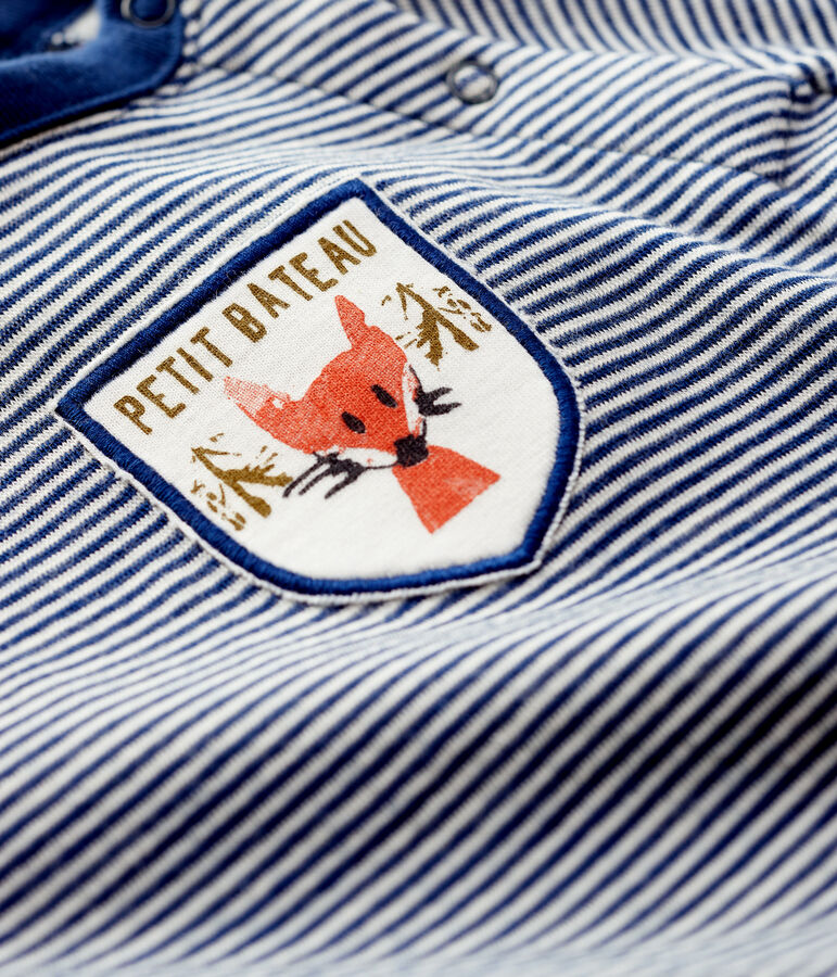 Baby-T-Shirt aus Wolle und Baumwolle. blau MEDIEVAL/weiss MARSHMALLOW