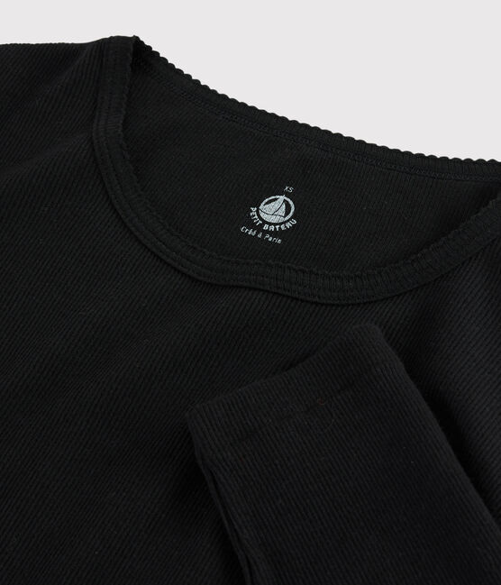 Damen-T-Shirt aus Wolle und Baumwolle schwarz NOIR