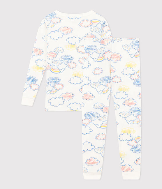 Körpernaher Kinderpyjama aus Baumwolle mit Regenbogen-Printmotiv weiss MARSHMALLOW/weiss MULTICO
