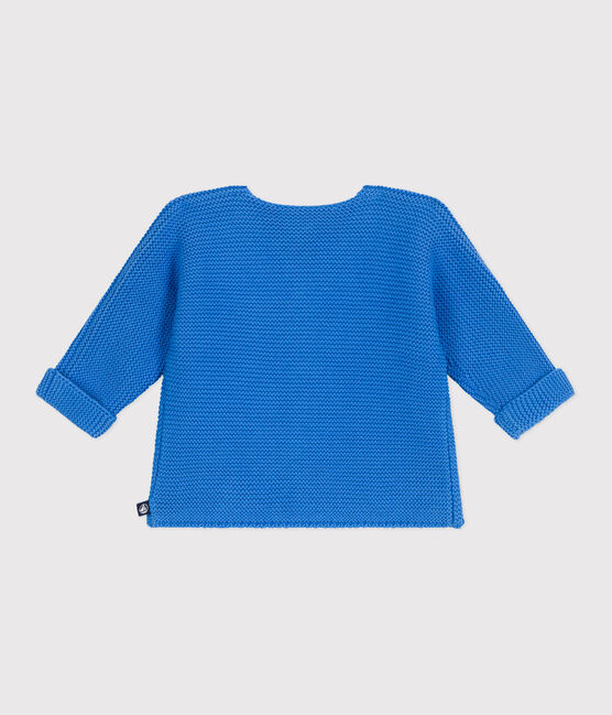 Baby-Cardigan kraus rechts gestrickt aus Baumwolle blau EDNA