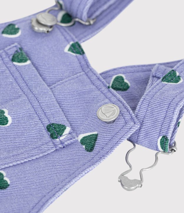 Langbeinige Baby-Latzhose aus Serge mit Herzmotiv violett/vielfarbig